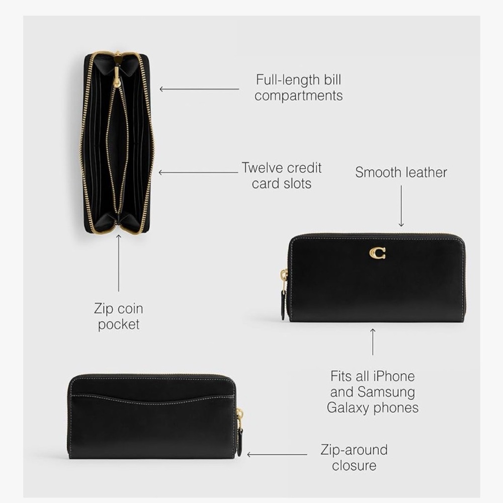 Coach Black Wallet with Gold Accents - Picture 2 of 6